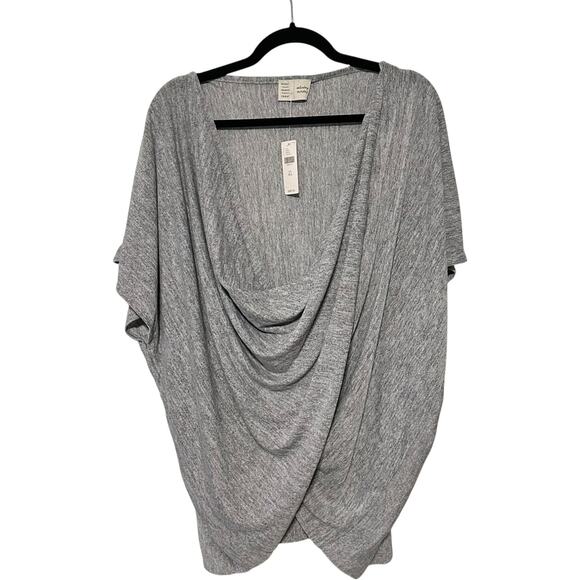 NWTs ANTHROPOLOGIE SATURDAY SUNDAY WRAP GRAY SHORT SLEEVE SWEATER PULLOVER - Picture 2 of 11